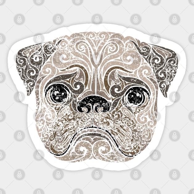 Swirly Pug Portrait (color) Sticker by VectorInk